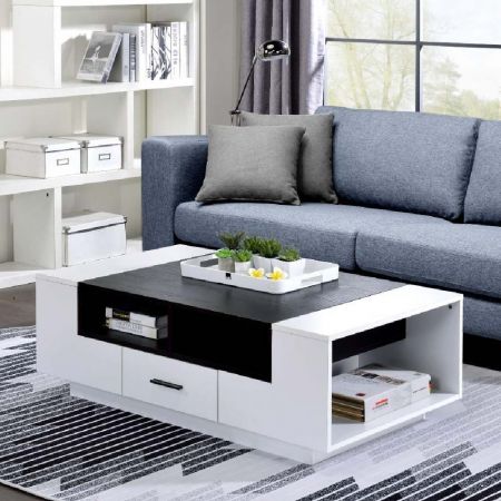 Side Hollow One Drawer 40cm Height White Coffee Table - Side Hollow One Drawer 40cm Height White Coffee Table